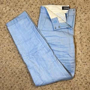 Express Blue Linen Columnist Ankle Mid Rise Pants